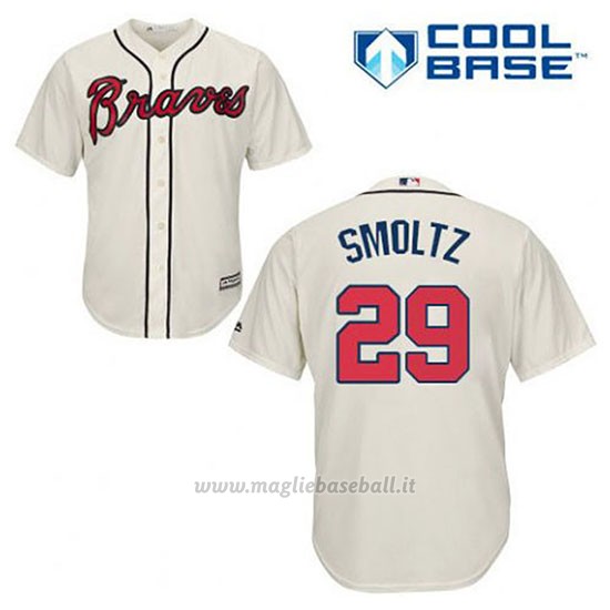 Maglia Baseball Uomo Atlanta Braves 29 John Smoltz Crema Alterner Cool Base